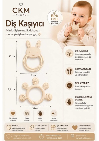Bebek Diş Kaşıyıcı Kolay Tutuş, Güvenli Kullanım Ekru