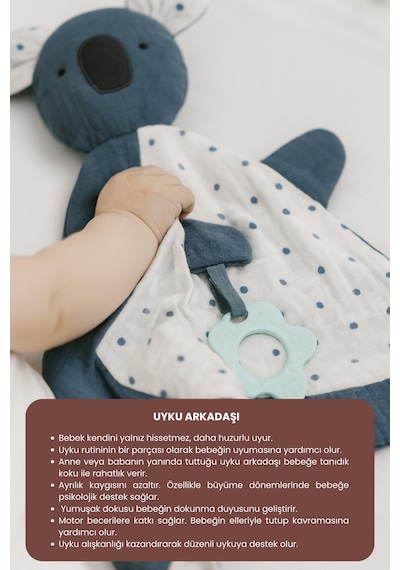 Diş Kaşıyıcılı %100 Pamuk Müslin Uyku Arkadaşı İndigo
