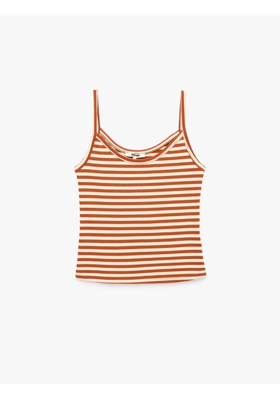 Koton Koton X Şahika Ercümen - Slim Fit Askılı Çizgili Atlet Bluz Kahverengi Çizgili 6sak10449ek Kahve Çizgili