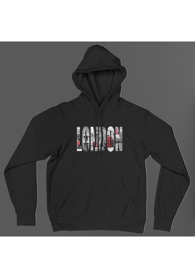 London Baskılı Oversize Unisex Kapüşonlu Sweatshirt Siyah