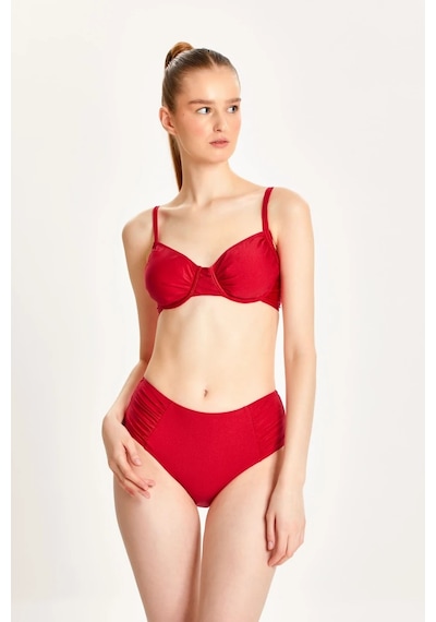 Too Salty Swimwear Kadın Büzgülü Balenli Toparlayıcı Yüksek Bel Bikini Takımı 24s101st Kırmızı