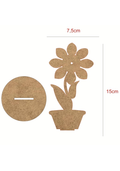 Ahşap Boyanabilir Papatya Saksı Figürü 7,5x15 Cm - 3mm Mdf Okul Öncesi Boyama Etkinlik Seti 10 Adet