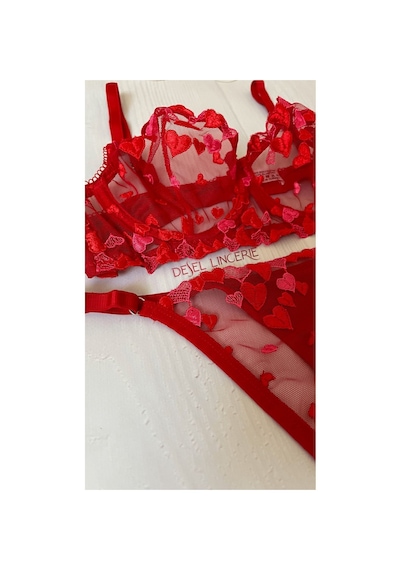 Desel Kırmızı Kalp Desenli Tül Bralet Takım Kırmızı - 563826918 Kırmızı