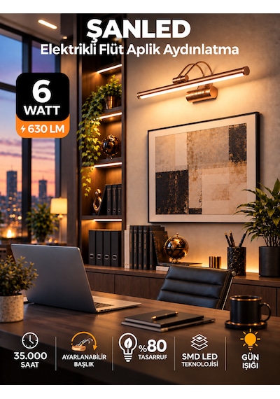 6w Elektrikli Flüt Led Aplik Bronz Renk Gün Işığı Ayarlanabilir Başlık 1 Adet