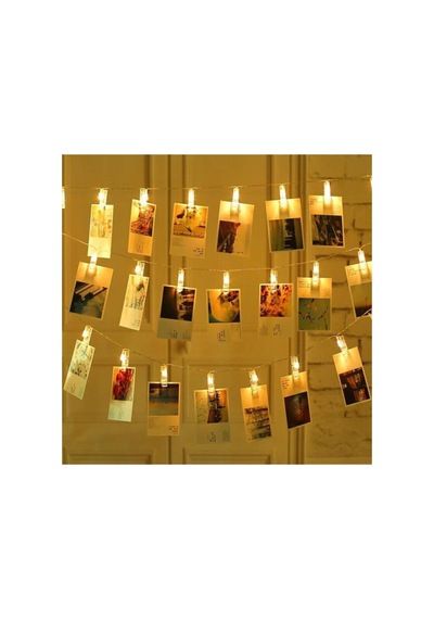 3 M 20'li Led Işıklı Dekoratif Fotoğraf Askılığı Mandalları Beyaz