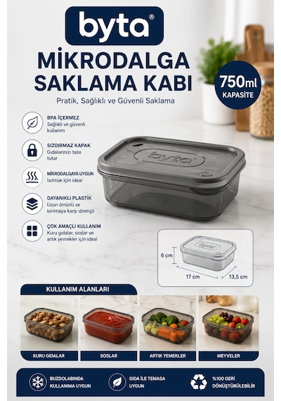 750 Ml Mikrodalgaya Uygun Kapaklı Plastik Saklama Kabı Çok Amaçlı Gıda Saklama Kutusu Şeffaf