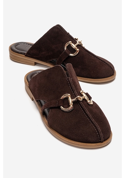 Luvishoes Favor Kahverengi Süet Hakiki Deri Önü Kapalı Kadın Terlik