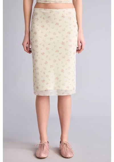 Defacto Kalem Floral Normal Bel Tül Midi Etek H5547ax26smyl111 Sarı-yl111