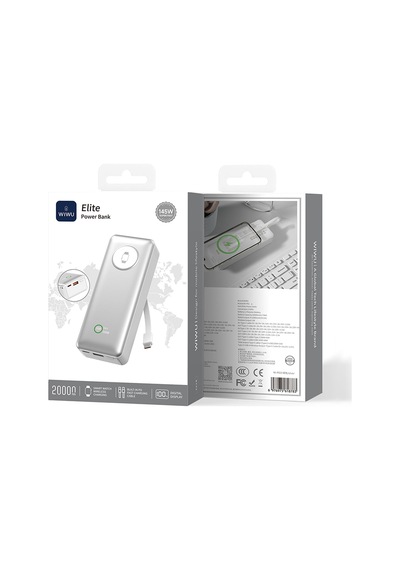 Wiwu Wi-p023 Elite Serisi Dijital Led Göstergeli Akıllı Saat Kablosuz Powerbank 20000mah 145w Gümüş Gümüş