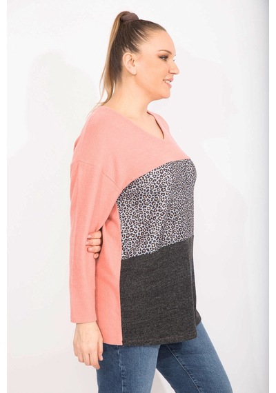 Şans Kadın Renkli Rahat Kesim Yumoş Kumaş Renk ve Desen Kombinli Sweatshirt 65n35489-renkli Çok Renkli