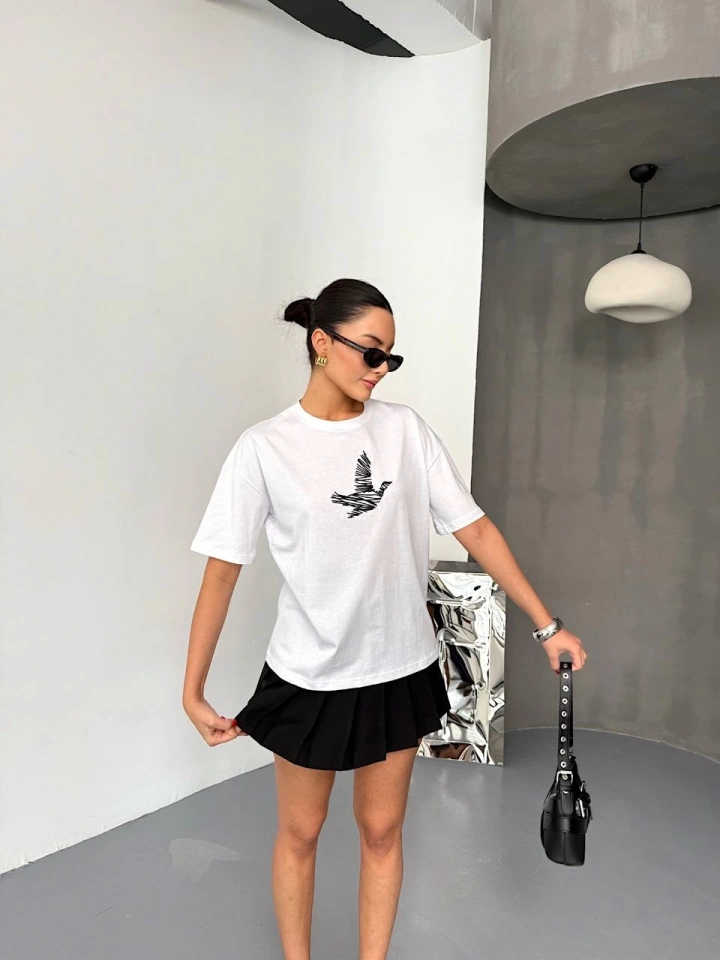 Buğrahayalin Kısa Kol Baskılı T-shirt - Beyaz Beyaz