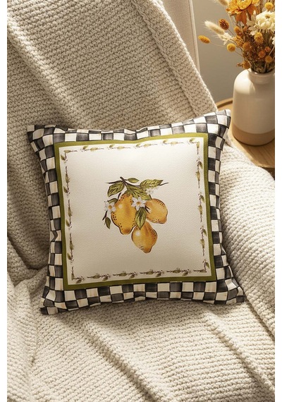 Linda Limon Desenli Kırlent Kılıfı 45x45 Cm Çok Renkli