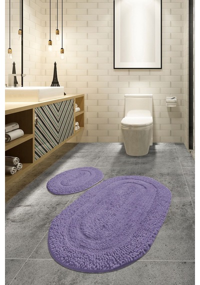 Macoroni Lila 2 Li Set Cotton Banyo Halısı Ekru