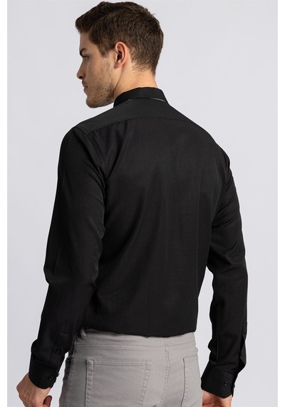 Tudors Modern Slim Fit Dar Kesim Armürlü Erkek Gömlek-22353-Siyah
