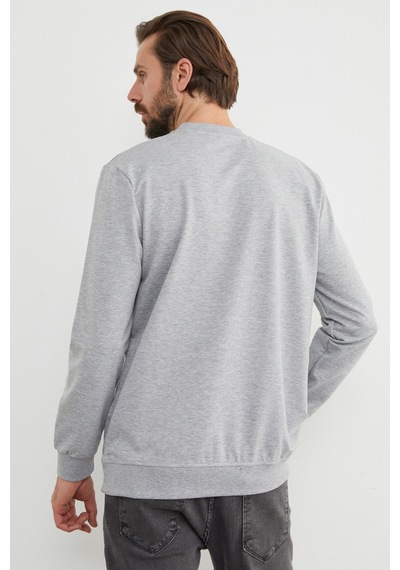Fullamoda Üçgen Baskılı Bisiklet Yaka Sweatshirt Gri Melanj