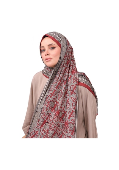 Premium Lux Original Etnik Desen Şal Vual İpek, 1. Sınıf, Hafif, Rahat, Şık, Tesettür Giyim Bordo - Siyah - Yeşil