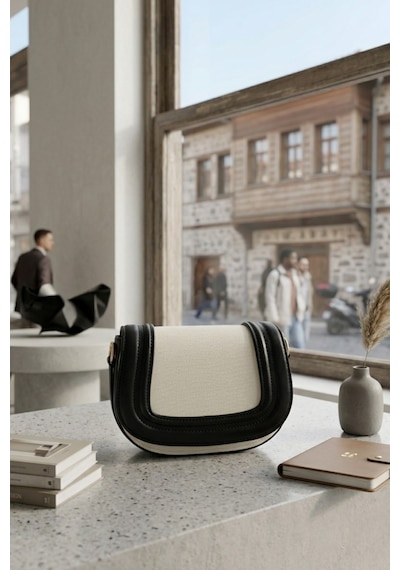 Vellbags Siyah Ekru Kadın Çanta Modern Şık Çapraz & Omuz Çantası Krem - Siyah