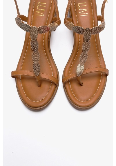 Luvishoes Serona Taba Hakiki Deri Tokalı Kadın Kalın Topuklu Sandalet