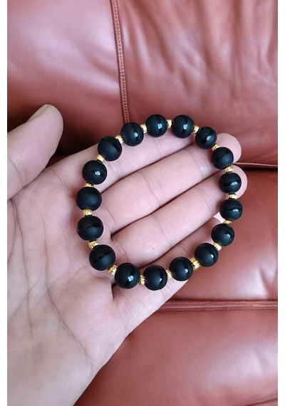 Oniks Taşı Çizgili 10mm Oniks Taşı Bileklik Dorika Unisex Bileklik Gerçek Doğal Taş Dorika Taşlı Bileklik Dorika Taşlı Bileklik