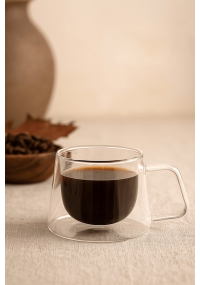 120 Ml Çift Cidarlı Cam Kahve Espresso Bardağı Mıt1282 Şeffaf