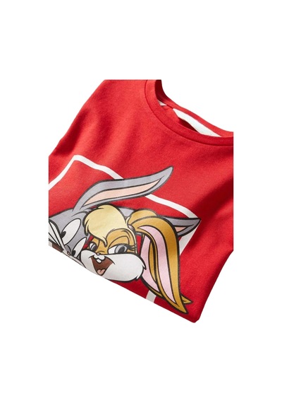 Lolliboomkids Yeni Sezon Kırmızı Renk Tavşan Baskılı Sevilen Karakterler Detaylı T-shirt Kırmızı
