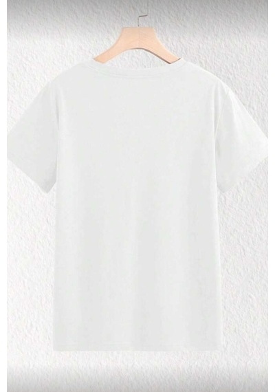 Gold Cherry Kadın Oversize Ön Baskılı Bisiklet Yaka Pamuklu T-shirt Rahat Kesim Beyaz