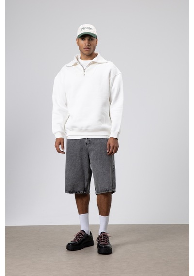 Vamos Basic Fermuarlı Dik Yaka Sweatshirt Ekru