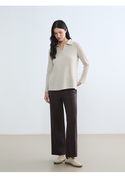 Lcw Comfort Bej Polo Yaka Fitilli Kadın Sweatshirt