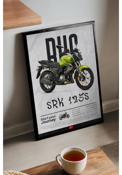 Rks Srk 125s Siyah Ahşap Çerçeveli Poster, Dekoratif Motosiklet Duvar Tablosu