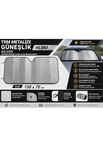 Trm Metalize Ön Cam Güneşliği Katlanabilir Silver 150 x 70 cm