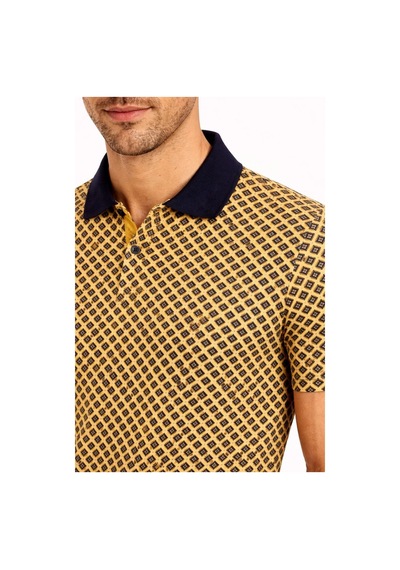 Erkek Pike Kumaş Polo Yaka Desenli Tişört Kısa Kol Yazlık T-shirt - Sarı
