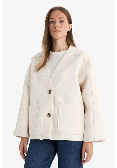 Defacto Regular Fit V Yaka Blazer Ceket G2521ax25auer37 Ekru-er37