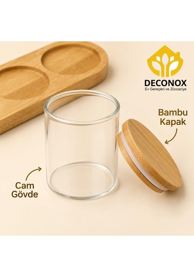 Bambu Standlı Yuvarlak 3 Lü Cam Baharatlık Seti, 3 X 190 Ml, Bambu Kapaklı Baharat Kavanozları, Üç Yuvalı Tezgah Üstü Düzenleyici Çok Renkli