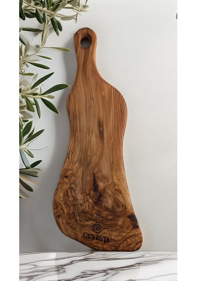Zeytin Ağacı El Yapımı Saplı Sunum Tahtası 43x17 Cm Ahşap