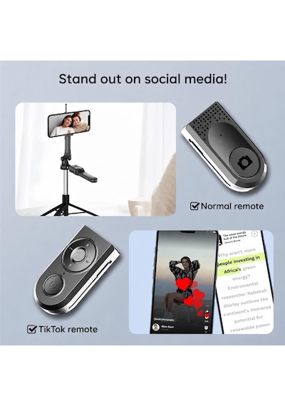 Bluetooth Selfie Çubuğu Ve Tripod, 360 Dönebilen Telefon Tutucu, Uzaktan Kumandalı, Maksimum 175cm, Katlanabilir V Genel
