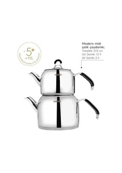 Nehir Modern Midi Orta Boy 1-2 Lt. Paslanmaz Çelik Çaydanlık Takımı Diğer