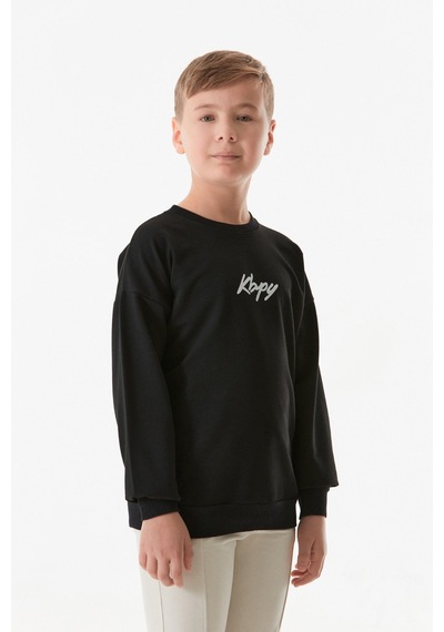 Fullamoda Önü Ve Arkası Baskılı Bisiklet Yaka Erkek Çocuk Sweatshirt 25kcck1303216278-siyah Siyah