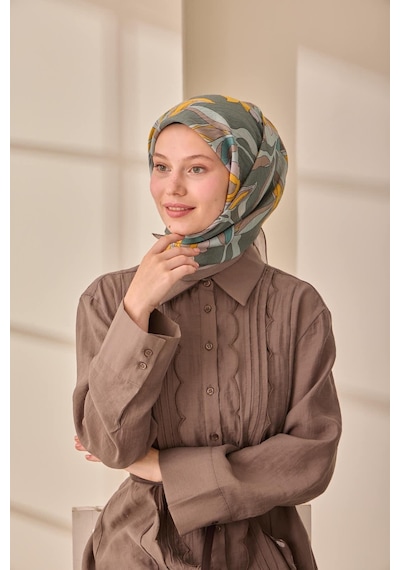 Silk Home Olinda İpek Eşarp 47003-30 Vizon, Petrol Yeşili, Sarı, Yanık Sarı, Lila