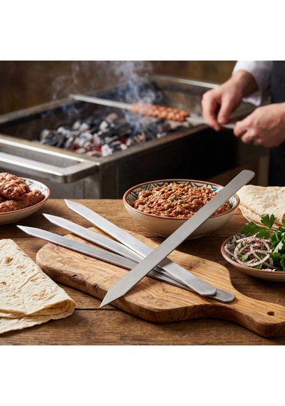 Profesyonel Adana Kebap Şişi - 60 Cm - Yassı Metal - Mangal Ekipmanı Ttt