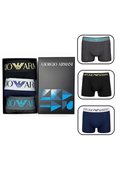 Emporio Armani Erkek 3'lü Boxer Set Gri Füme Lacivert Siyah
