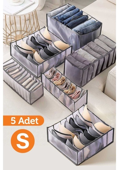 Serstil 5 Adet - 11 Gözlü Şeffaf Çekmece Içi Düzenleyici Organizer Small Gri