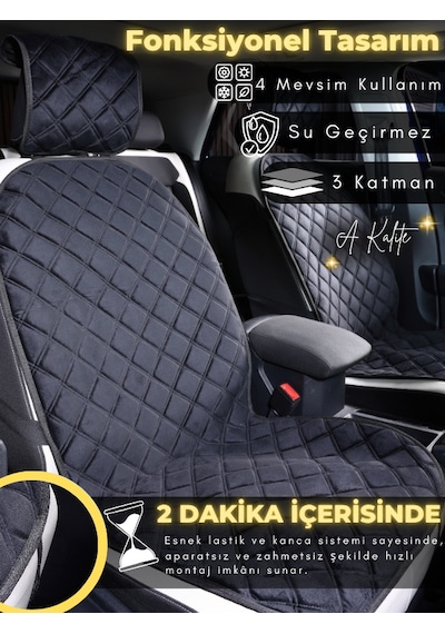 Toyota Corolla Se Hatchback Uyumlu 2'li Süet Oto Koltuk Minderi Universal Oto Aksesuar A2 Siyah
