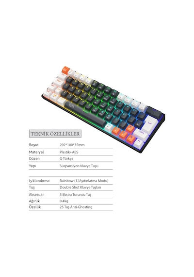 Mekanik Rgb Gaming Klavye 12 Farklı Işık Modu Hot Swap 64 Tuslu Double Shot Örgü Kablo Rgb Gaming Kablolu Oyuncu Klavyesi Mekanik Mavi Switch