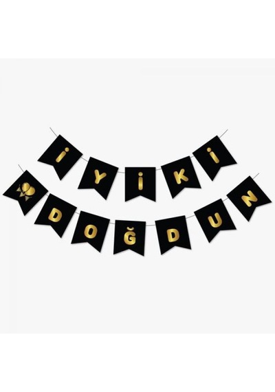 İyi Ki Doğdun Yazı Siyah/ Gold Banner