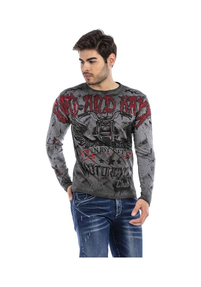 Cipo & Baxx CL455 Boya Baskılı Biker Sweatshirt Antrasit