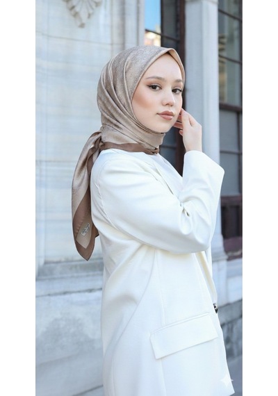 Eşarp - Premium Lux Original Monogram Eşarp İpek Vual, Yüksek Kalite, Hafif, Rahat, Şık, Scarf Kahve - Sütlü Kahve