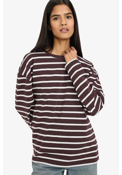 Defacto %100 Pamuk Loose Fit Çizgili Sweatshirt F7758ax26spbn338 Kahve-bn338