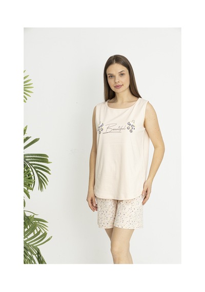 Estiva Kadın Çiçek Alt Desenli Somon Kolsuz Şortlu Penye Lycra Pijama Takımı Çok renkli Estiva Kadın Çiçek Alt Desenli Somon Kolsuz Şortlu Penye Lycra Pijama Takımı Çok renkli