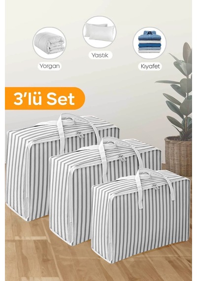 3 Boy Yorgan, Yastık, Kıyafet Hurcu - Halat Desen Polipropilen 70 X 30 Kahverengi Tr Diğer