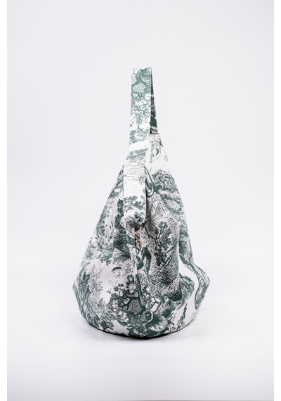 Fabric Craft Bag Omuz Çantası Yeşil Desenli Duck Kumaş Astarlı Fermuarlı 60x32 Cm Yeşil - Beyaz